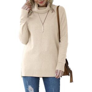 Casual Sweater Light Khaki Turtleneck Long Sleeve Sweaters Pullover Sz M
